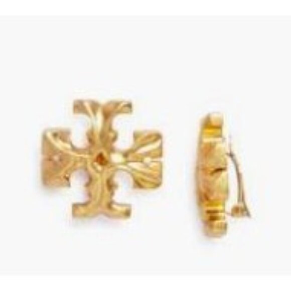 Tory Burch Roxanne Gold Logo Clip-On Earrings - FIRM - Picture 3 of 5